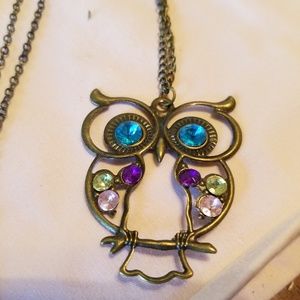 CRYSTAL AND ALLOY OWL NECKLACE